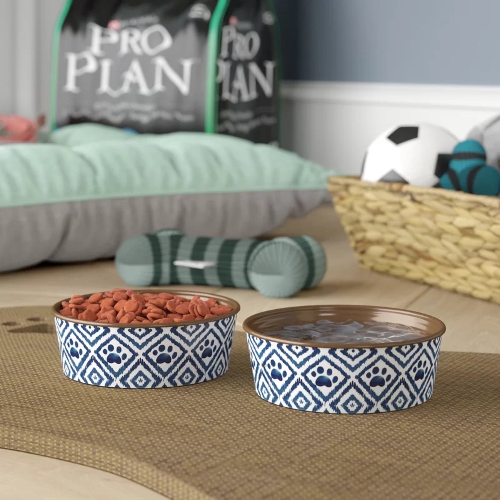 Archie & Oscar Beatrice Paw Pet Bowls Set of 2 Indigo Melamine Dog Cat Bowls